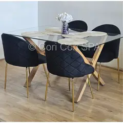 CORI CORI - Comedor Medlock 140x90cms + 4 Sillas Bread Gold Velvet