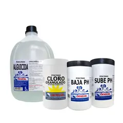 DIDEVAL - Kit Mantenimiento de Piscina Alguicida Cloro Granulado y Reguladores pH