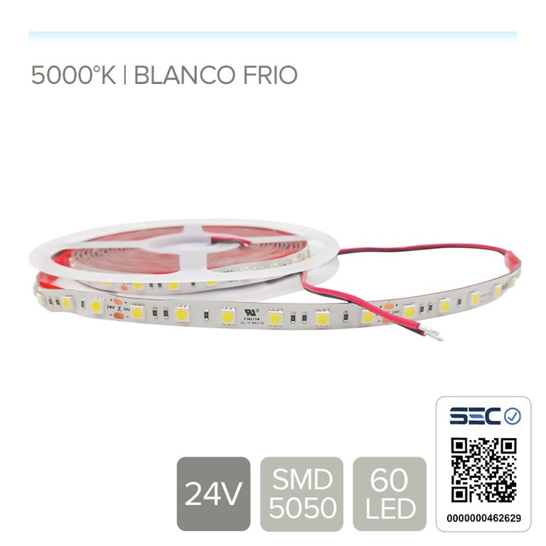 CINTA LED 14.4W 24V 60L FRIO 5000K (Rollo 5 mts)