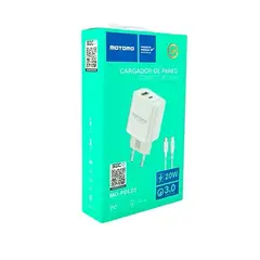 MOTOMO - Cargador de Pared Con Cable 2 Puertos Usb-Lightning C-Lightning de 20W Compatible con Android-Apple
