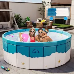 BABYLUNA - Piscina Plegable PVC Duro 160x40cm Extra Grande Agua y Pelotas