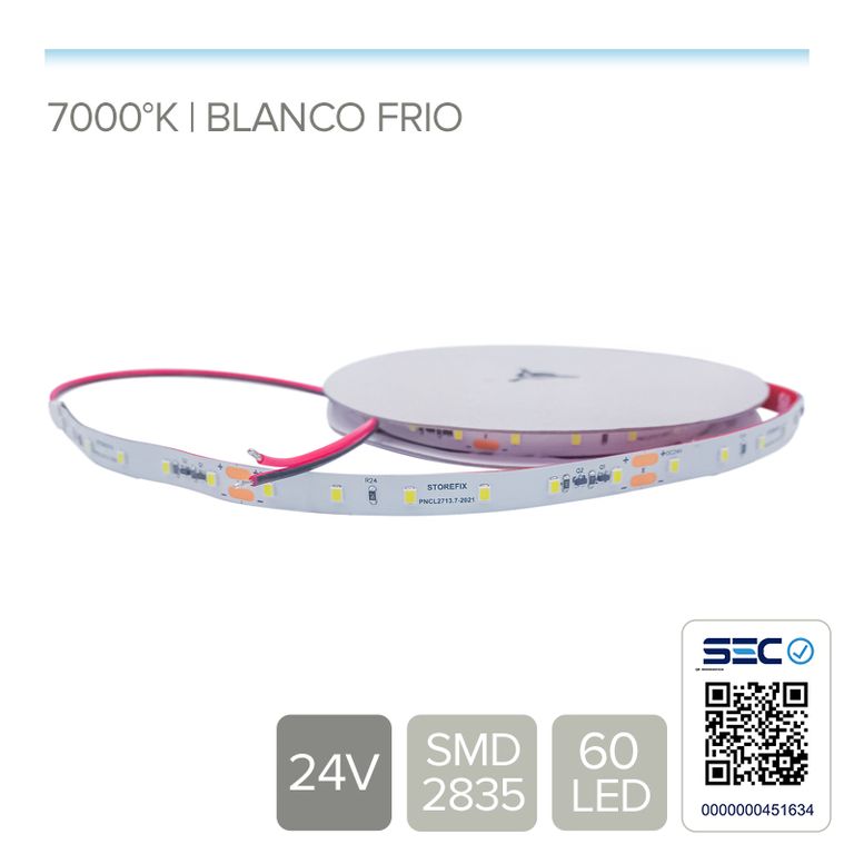 CINTA LED 13.2W 24V 60L FRIO 7500k (rollo 5 mts)