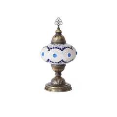 TURKUAZ - Lámpara turca de mesa M blanca y azul + ampolleta