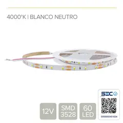 STOREFIX - TIRA LED 12V LUZ BLANCO NEUTRO DE USO INTERIOR - (Rollo 5 mts)