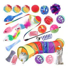 EVERSO - Juguetes Para Gato 24 Piezas Pluma Varita Bola Túnel Ratones