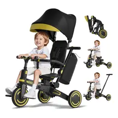 EVERSO - Triciclo Balance Plegable 9 En 1 Infantil Con Techo Y Barra