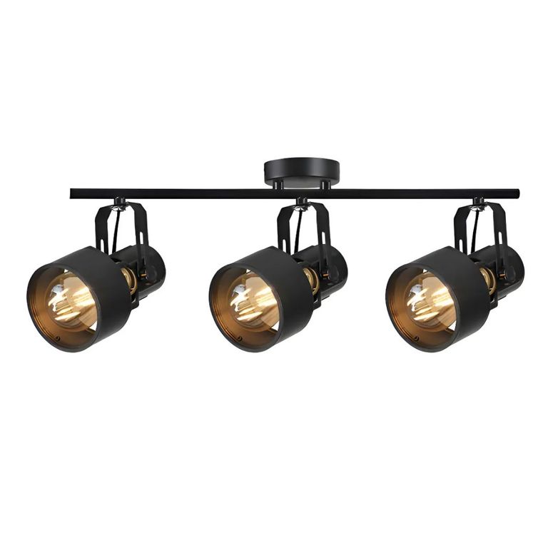 Aplique Triple Porta E27 Negro Ampolletas Incluidas