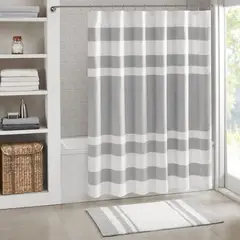 AZ AURAZEUS - Cortina De Baño Tela + Forro + 12 Ganchos Premium 200 X 180 Cm Gris Raya Juego Larga Az