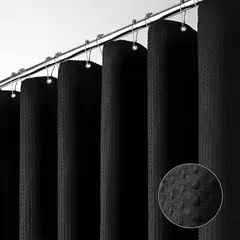 AZ AURAZEUS - Cortina De Baño Tela + Forro + 12 Ganchos Premium 200 X 180 Cm Negro Juego Larga Az
