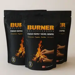 BURNER - Encendedor de Fuego para Parrilla a Carbón. La Manera mas Rápida y Fácil de Encender tu Parrilla. Set de 3 us.