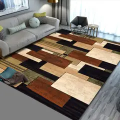 GENERICO - ALFOMBRA CON DISEÑO 160X200 NEGRO TETRIS MARRON ELEGANTE WYM