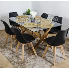 CORI CORI - Comedor Medlock Vidrio 140x90 + 6 Sillas Tulip