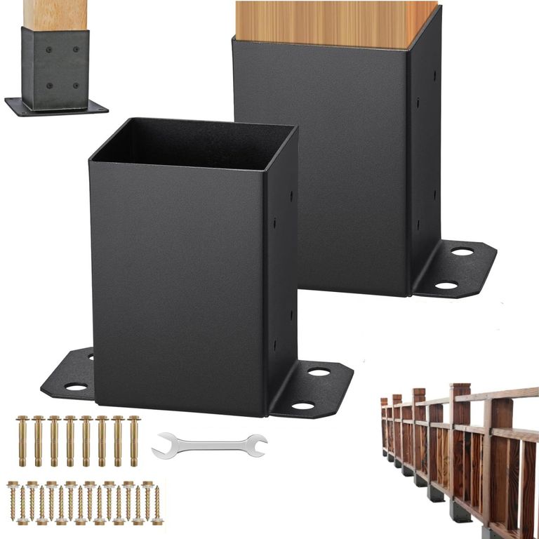 2pcs Base Anclaje Pilar Metal Negra 4x4 Para Soporte De Barandilla Porche Con Tornillos Y Llave