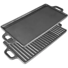 BLUEDREAMER - Plancha reversible de hierro fundido de 46 x 22 cm para barbacoa, cocina, parrilla