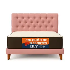 GENERICO - Cama Plaza y Media Rosado Capitone en Lino + Colchon Mery Desing