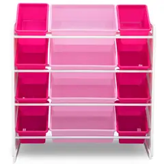 DELTA CHILDREN - Organizador infantil de 12 contenedores de plástico rosado y fucsia