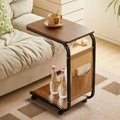 EVERSO - Mesa Auxiliar Con Ruedas 2 Niveles Para Sala Sofa Y Cama C