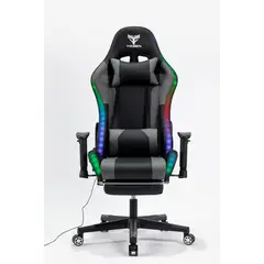 CRUSEC - Silla Gamer Luz RGB Soporte Lumbar Reclinable Reposapiés