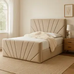 GENERICO - Base de Cama Americana Doble Respaldo 1 plaza Felpa Beige