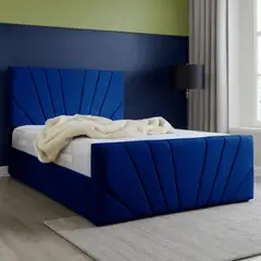 GENERICO - Base de Cama Americana Doble Respaldo King Felpa Azul