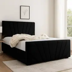 GENERICO - Base de Cama Americana Doble Respaldo Super King Felpa Negro