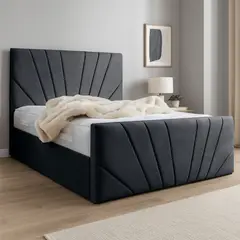 GENERICO - Base de Cama Americana Doble Respaldo Super King Felpa Gris