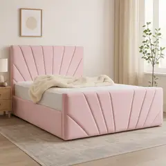 GENERICO - Base de Cama Americana Doble Respaldo 1,5 plaza Eco Cuero Palo Rosa