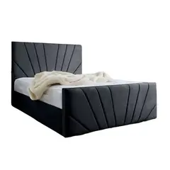 GENERICO - Base de Cama Americana Doble Respaldo 1,5 plaza Eco Cuero Gris