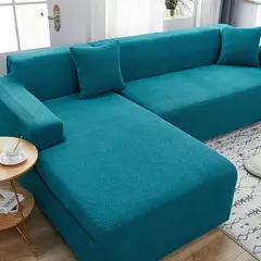 GENERICO - FUNDA TEXTURIZADA PARA SOFA SECCIONAL TIPO L 3 + 3 CUERPO DISEÑO EN T COLOR TURQUESA TF