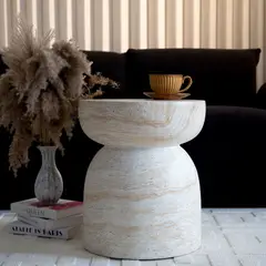 SANTU HOME & DECO - Mesa Lateral Piedra Luna Júpiter Crema