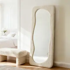 SANTU HOME & DECO - Espejo Blanco Cuerpo Entero Estilo Bouclé 200x100cm