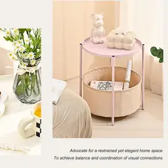 YOMYM - Round Side Table with Fabric Storage Basket