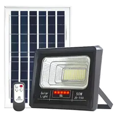 GENERICO - Foco Reflector 50w Exterior + Panel Solar + Control Remoto