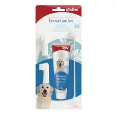 BIOLINE - Set De Higiene Dental Con Cepillo Para Mascota Perro Carne