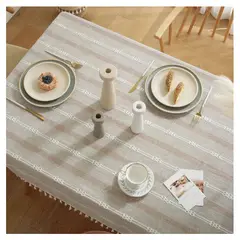 ALMA & DECO - Mantel Bordado Premium Rectangular Alma de Arena 140 cm X 220 cm