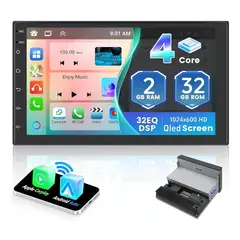 KUANGYE - Radio 7in Carplay Android Auto 1 Din Qled 2+32bg Inalámbrico