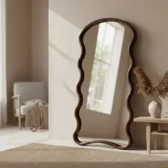SANTU HOME & DECO - Espejo Ondas Macizo Nogal Cuerpo Entero 200x100cm