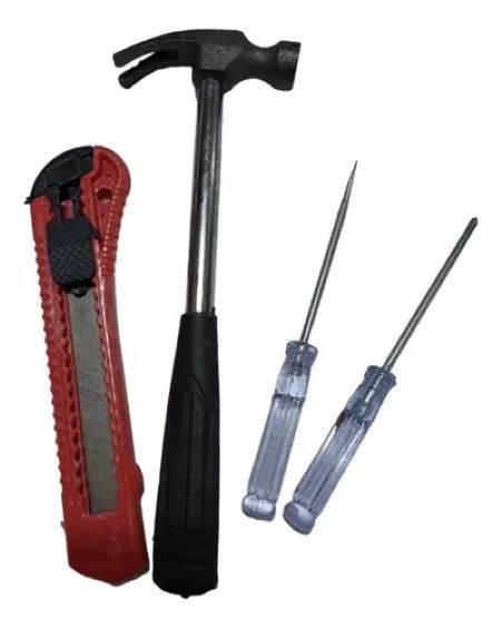 Set De Martillo + Corta Cartón + Dos Destornilladores