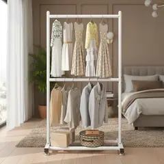 GENERICO - PERCHERO BLANCO ORGANIZADOR DE ROPA DOBLE PISO 180X80X40 MP