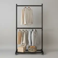 GENERICO - PERCHERO NEGRO ORGANIZADOR DE ROPA DOBLE PISO 180X80X40 MP