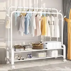 GENERICO - PERCHERO BLANCO ORGANIZADOR DE ROPA DOBLE BARRA DOBLE ESTANTE MP