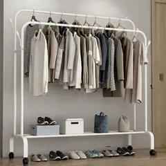 GENERICO - PERCHERO BLANCO ORGANIZADOR DE ROPA DOBLE BARRA CON ESTANTE MP