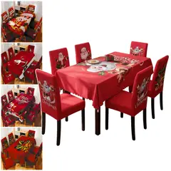 GENERICO - Set Navideño Mantel Navidad + 6 Fundas Sillas Decorativo Rojo