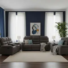 DANIELS - Living Reclinable Sofá 3 Cuerpos + Sofá 2 Cuerpos + 1 Berger Gris Verona