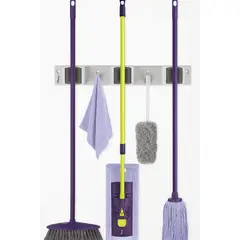 MERY - Sujeta palos de escoba Soporte mural doble y antideslizante