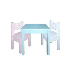 DECORACION CREATIVA - Mesa Infantil Celeste con 2 Sillas (blanca y Rosada Pastel)