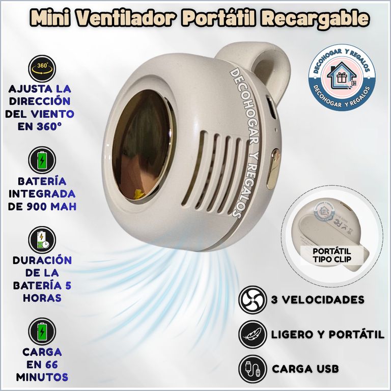 Mini Ventilador Portátil Ajustable 360° Recargable Tipo Clip