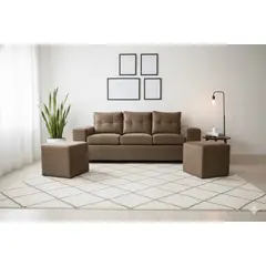 MUEBLES COTTONI - Sofá 3 cuerpos + 2 Pouf Lucca Felpa