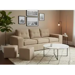MUEBLES COTTONI - Sofá 3 cuerpos + 2 Pouf Lucca Felpa.