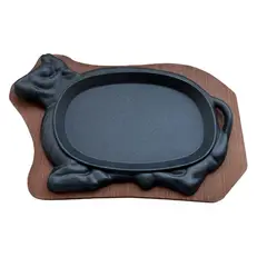 KUANGYE - Plancha Plato De Fierro Fundido Con Base De Madera 25cm